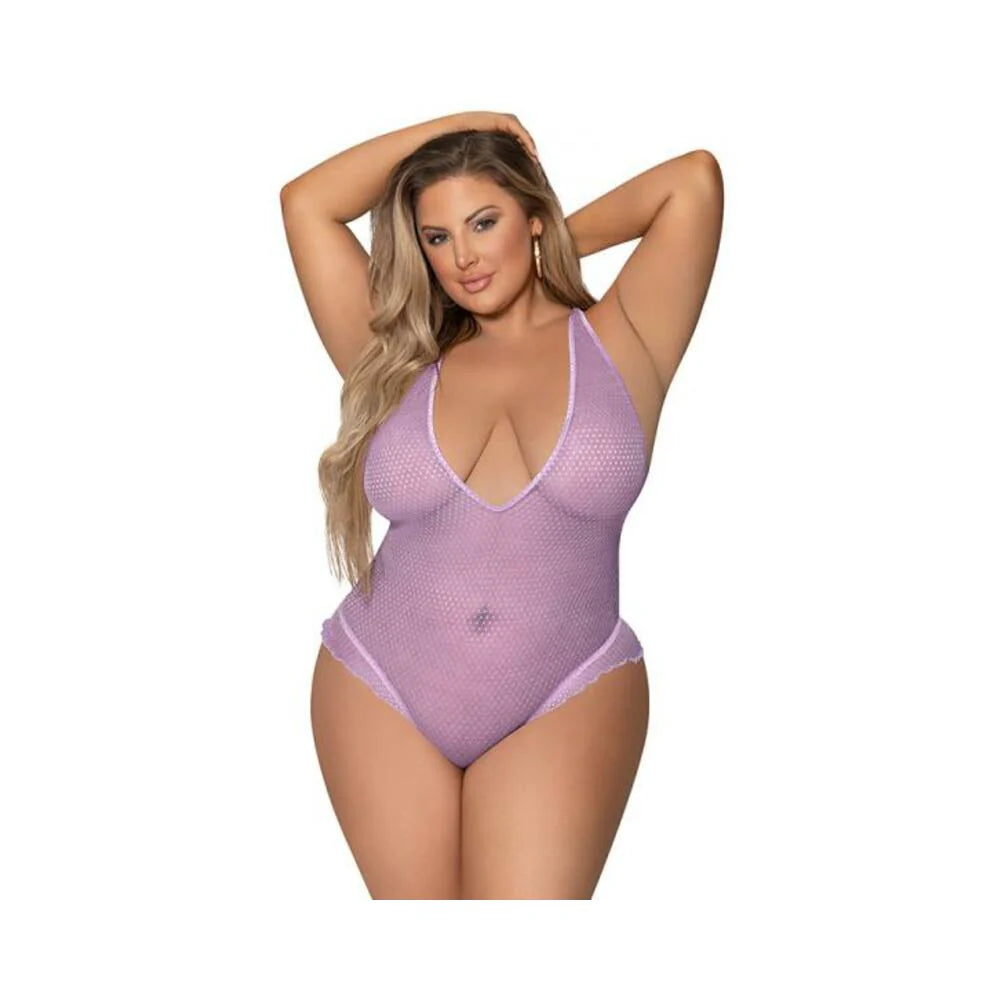 Magic Silk Girl Next Door Plunge Teddy Lilac Queen Size