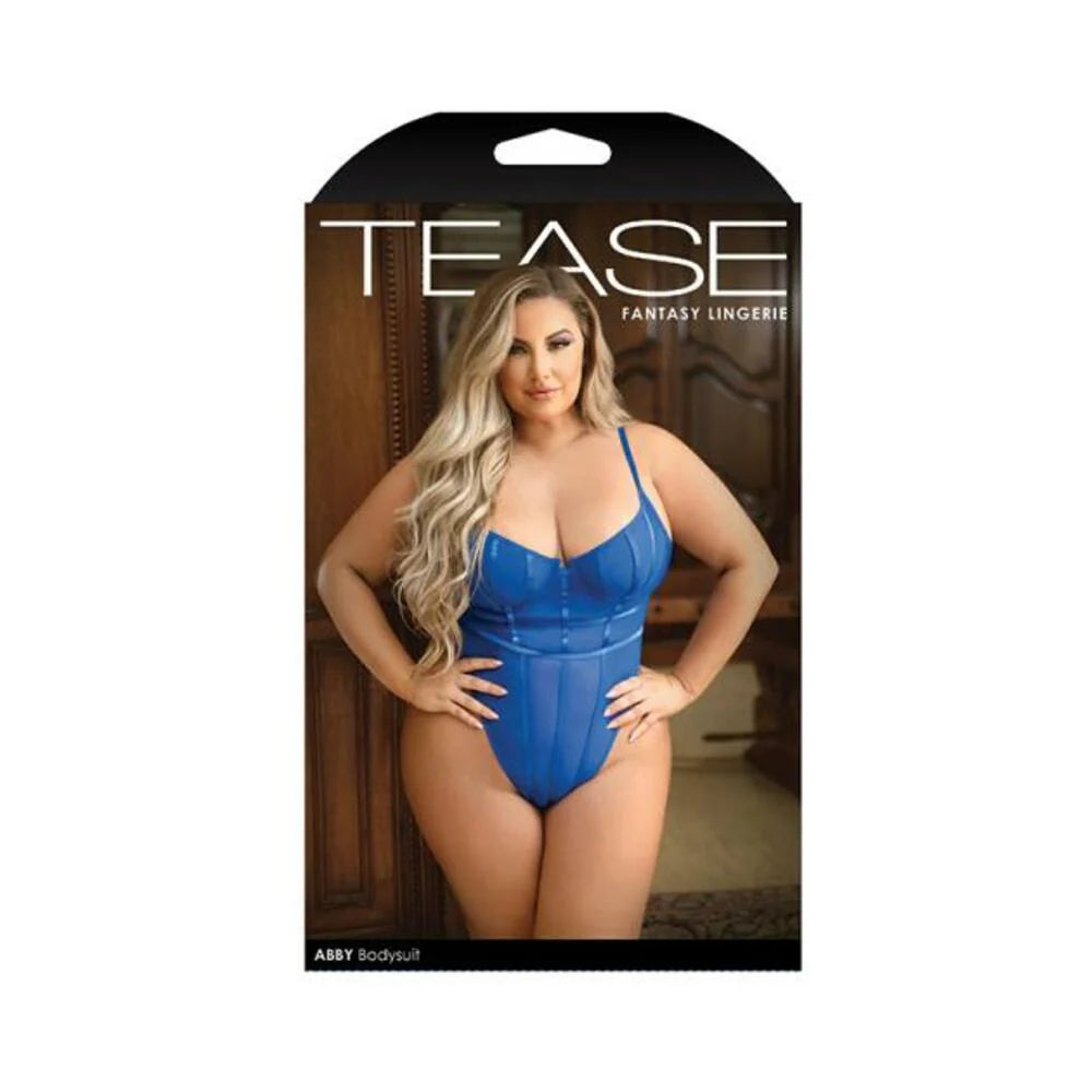 Tease Abby Bodysuit With Structured Elastic Detail, Thong-cut Back And Snap Closure Cobalt Blue 1x/2