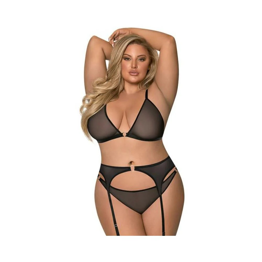 Magic Silk Sassy Bra, Garter & Rouched Panty Black Queen