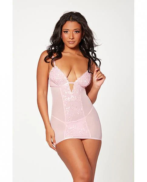 Floral Mesh Chemise & G-string Pink Xl
