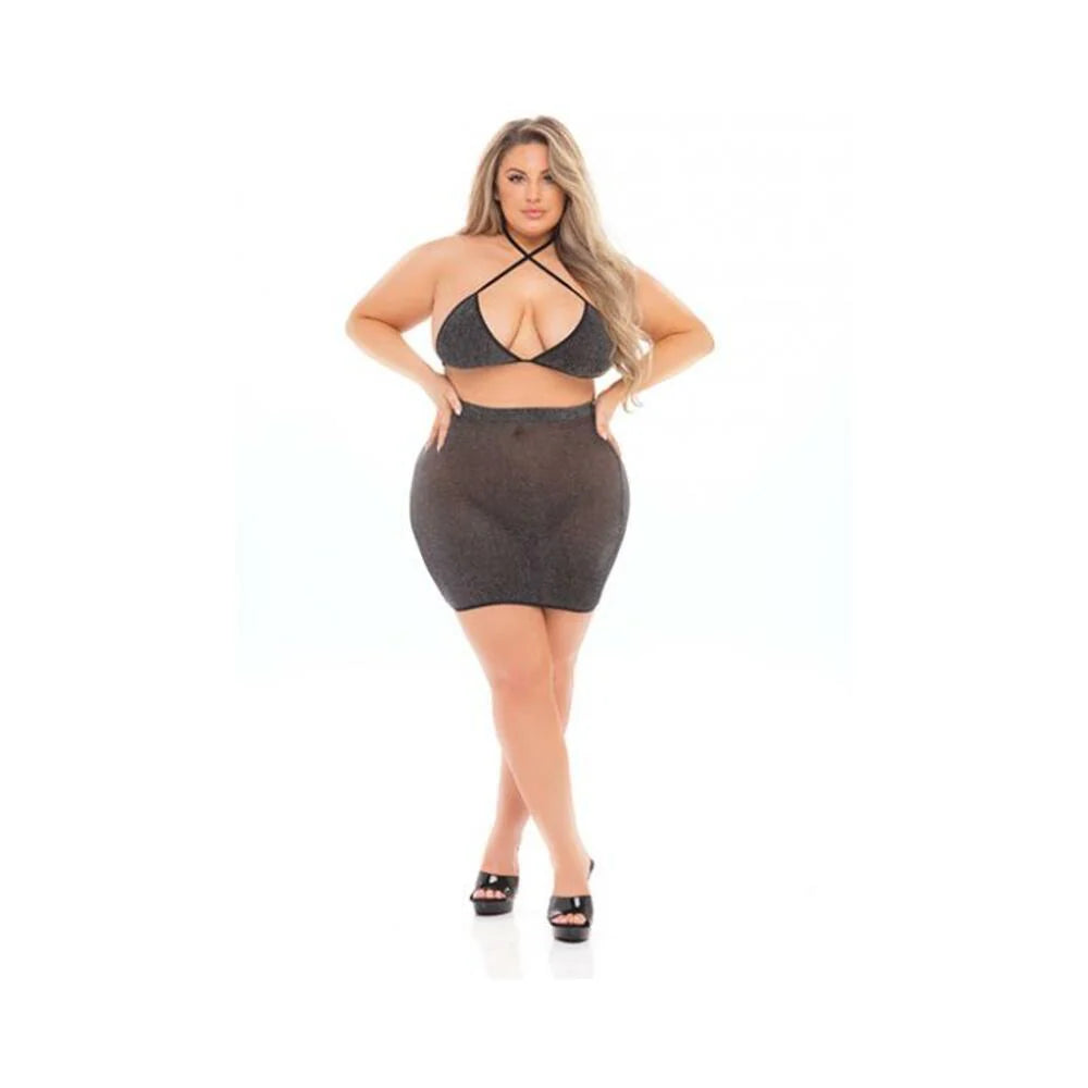 Pink Lipstick Black Cherry Strap Halter Bra & Skirt (fits Up To 3x) Black Qn