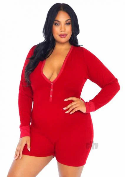 Brushed Romper Long John/flap 2x/4x Red