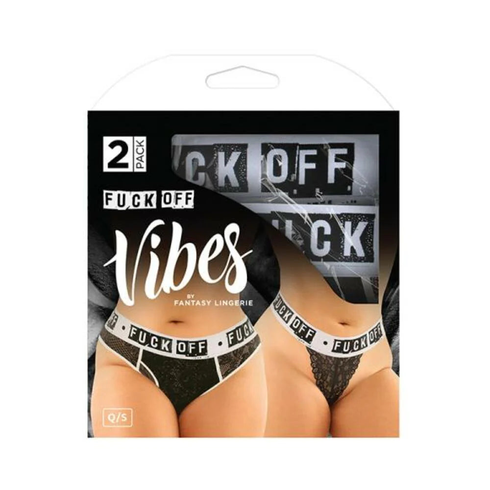 Vibes Fuck Off Buddy Pack 2 Pc. Lace Boyfriend Brief & Lace Thong Qs Black/white