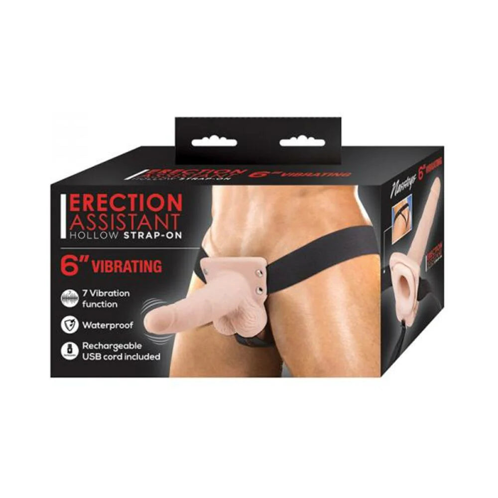 Erection Assistant Hollow Strap-on Vibrating 6 In. White