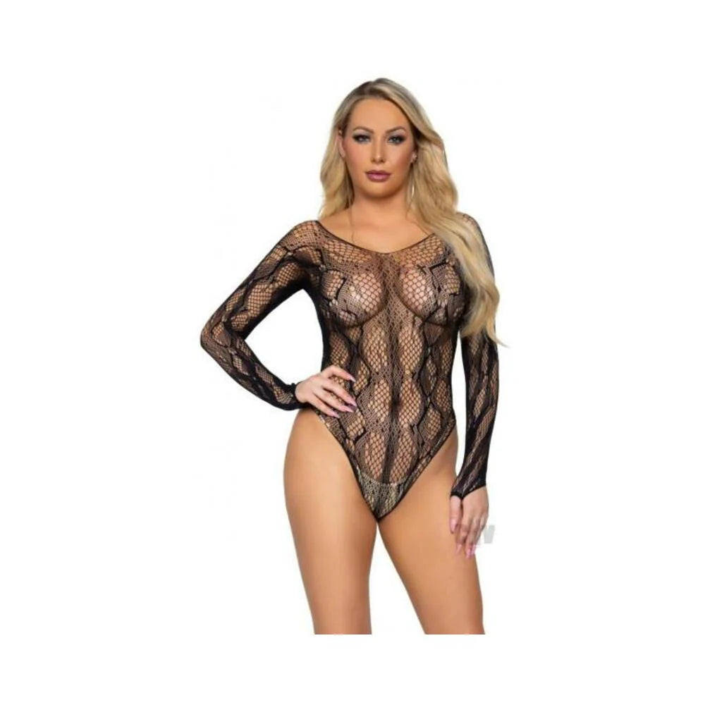 Python Net Long Sleeve Bodysuit Os Blk
