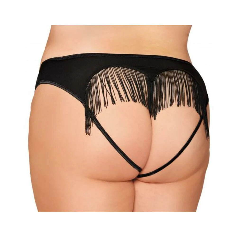 Heart Back Panty W/ Fringe Black 1x/2x