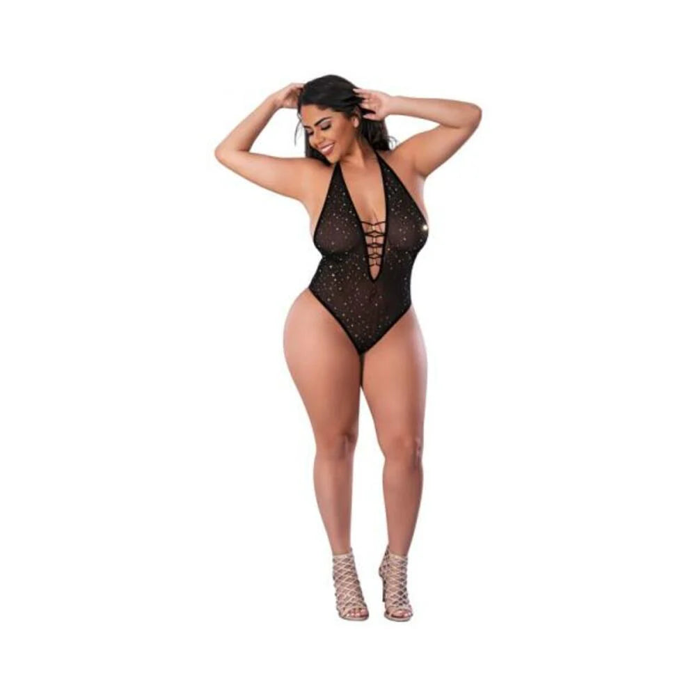 Magic Silk Glitz & Glam Bodysuit With Snap Crotch Black Queen Size
