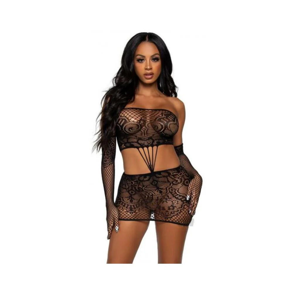 Strap Lace Tube Dress/gloves 2pc Os Blk