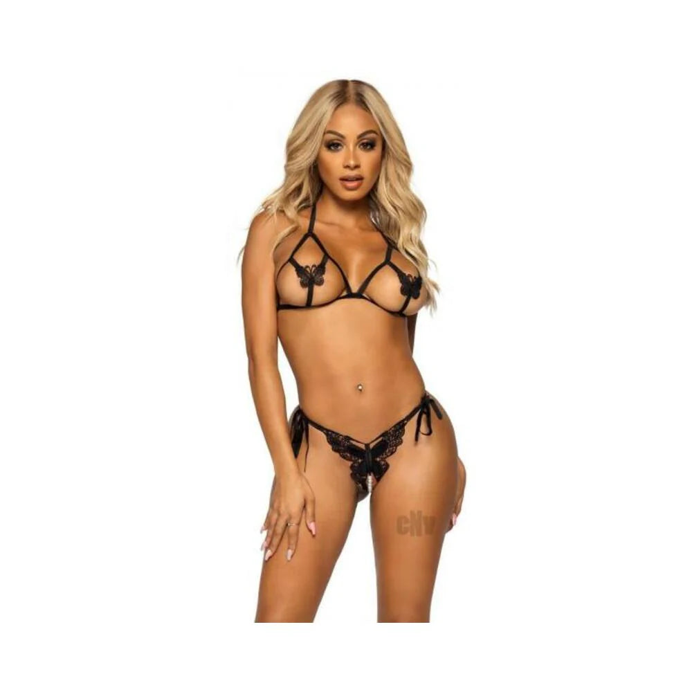 Butterfly Bra Pearl Gstring 2pc Os Blk