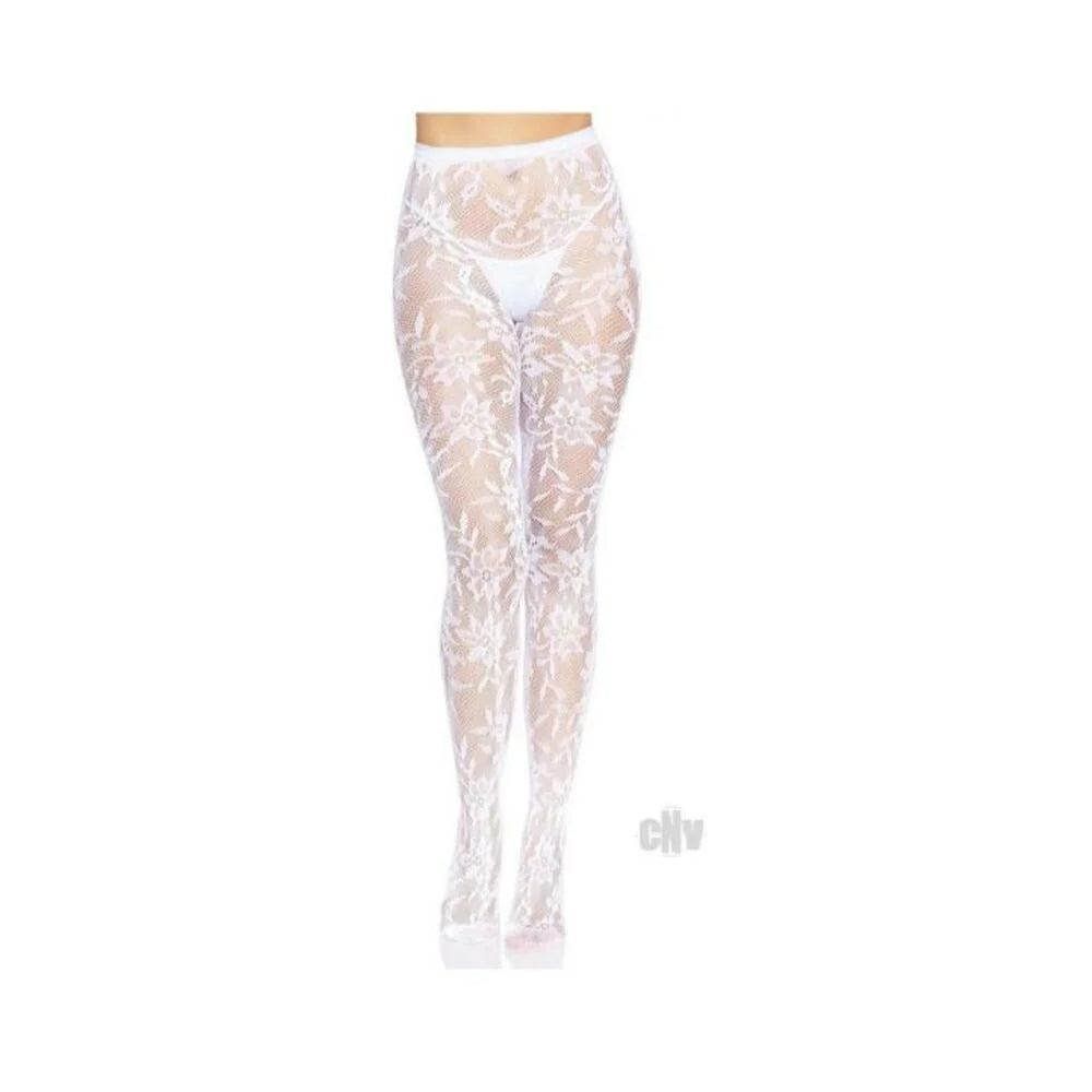 Seamless Chantilly Floral Tights Os Wht