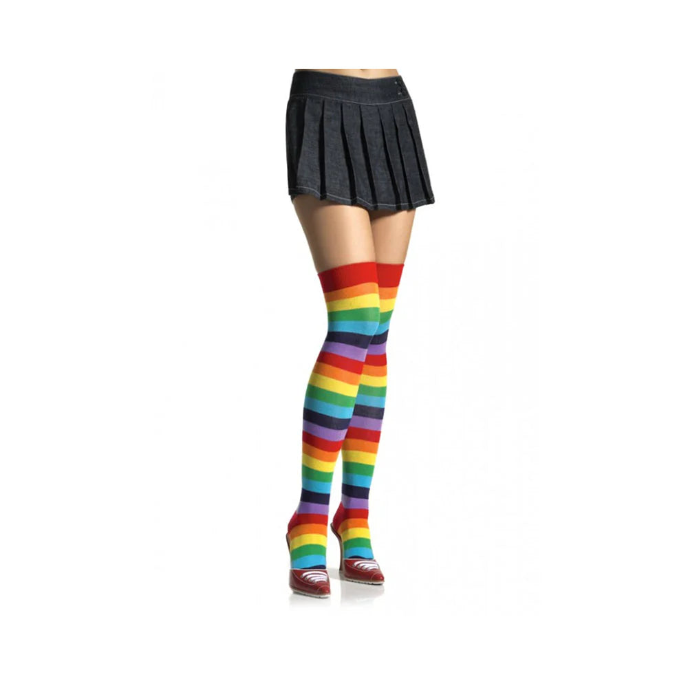 Lycra Acrylic Rainbow Thigh High Stockings O/S