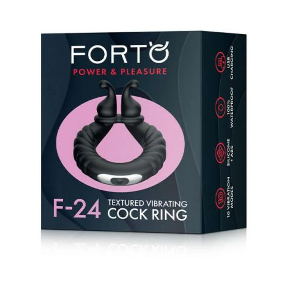 Forto F-24: Silicone Textured Vibrating Cock Ring Black