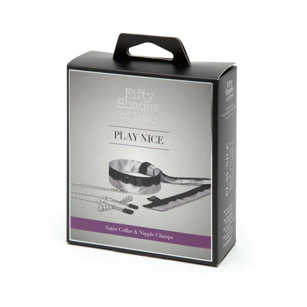 Fifty Shades Of Grey Play Nice Satin & Lace Collar & Nipple Clamps