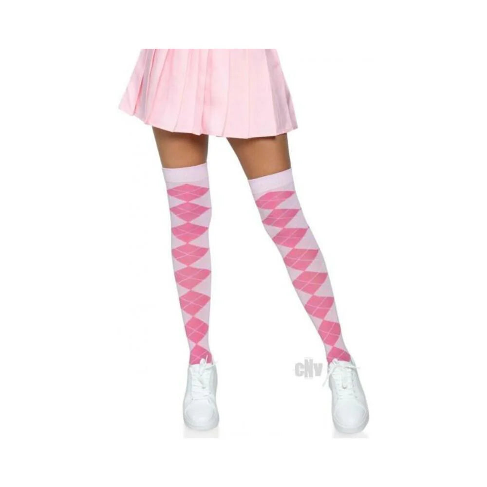 Argyle Knit Over The Knee Socks Os Pink