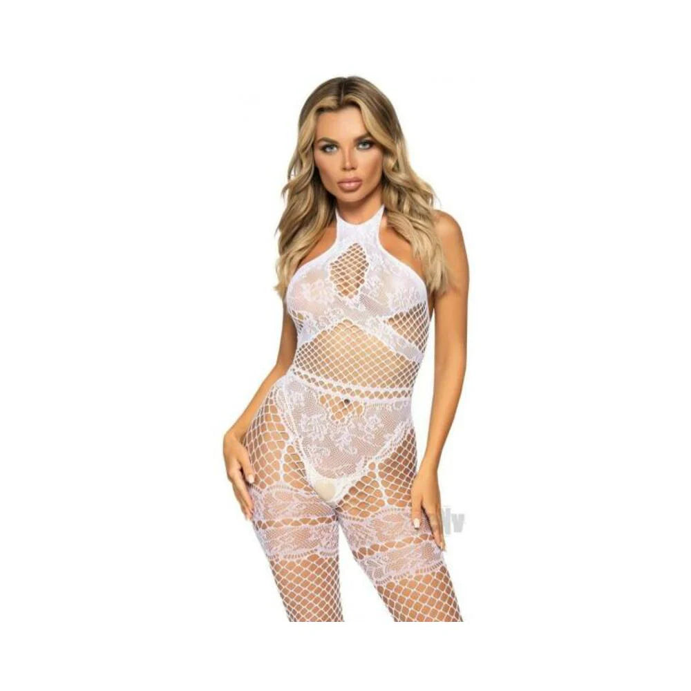 Seamless Net Halter Bodystocking Os Wht