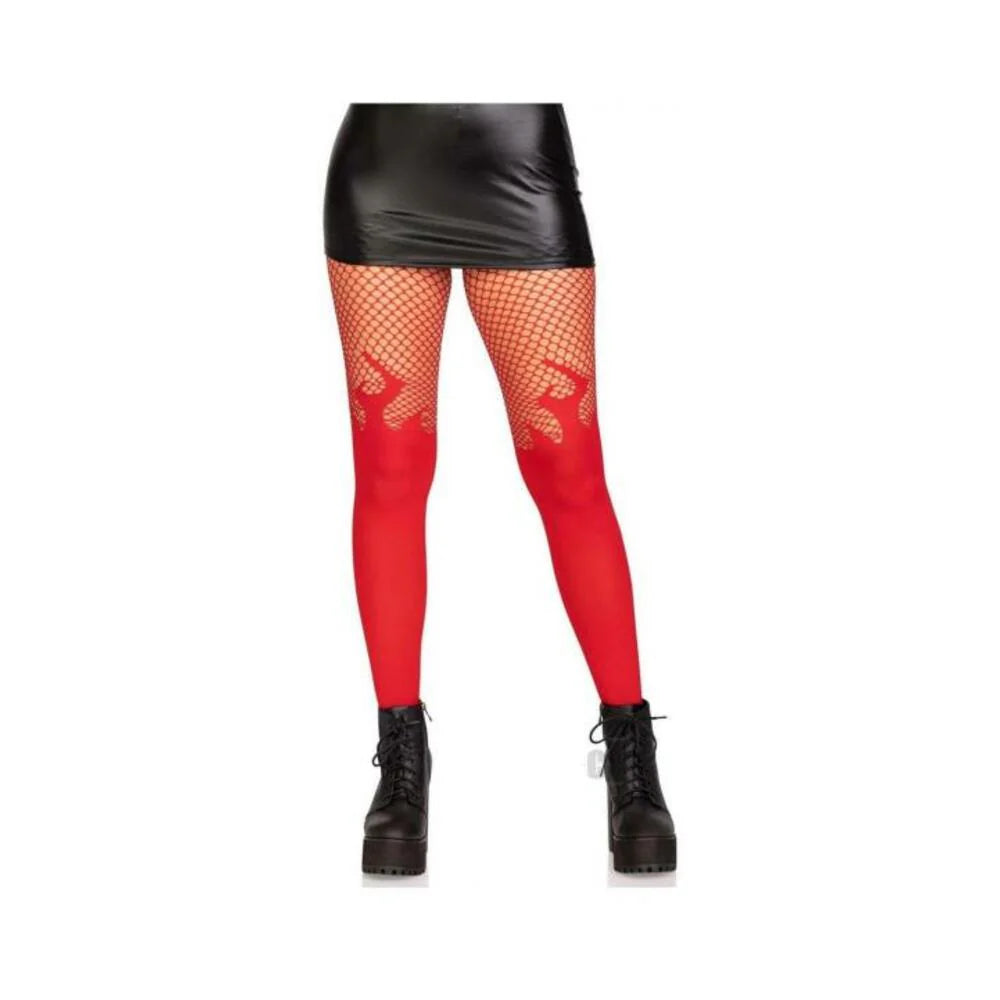 Opaque Flame Tight Fishnet Top Os Red