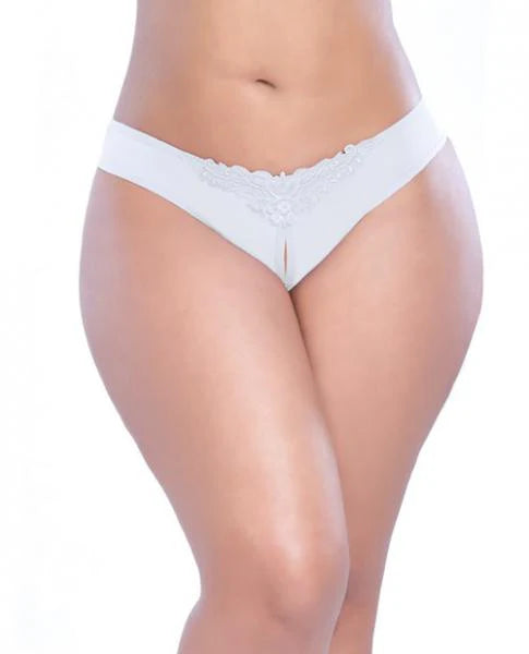 Crotchless Thong with Pearls White 1X/2X