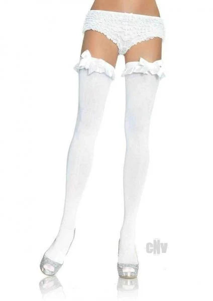 Nylon Over The Knee Ruffle Bow Os Wht
