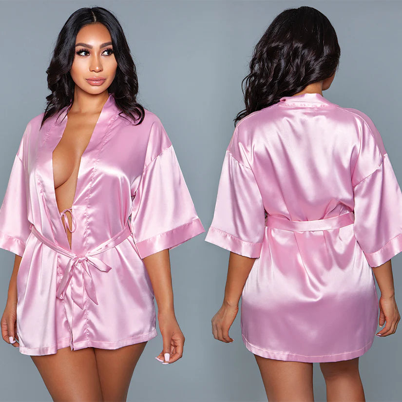 BeWicked Satin Robe-Pink X-Large