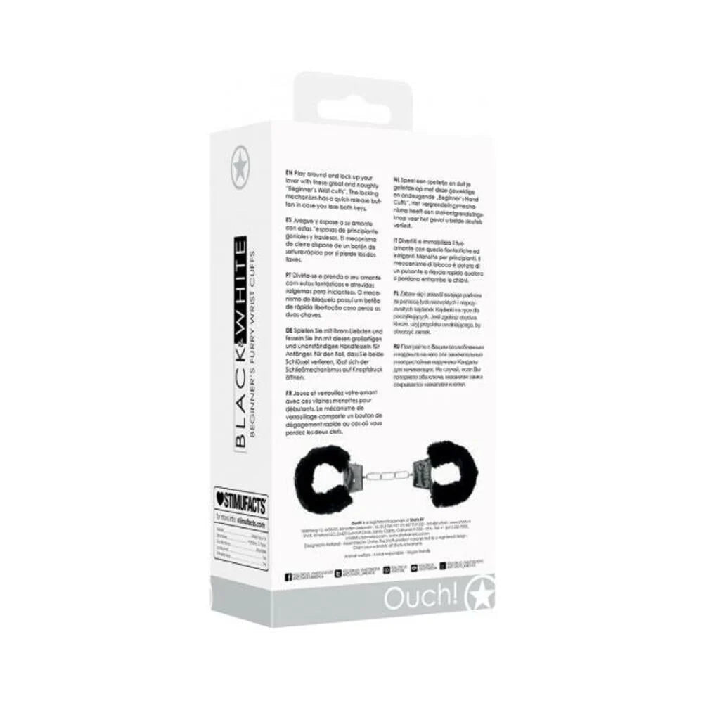 Ouch! Black & White Pleasure Furry Handcuffs With Quick-release Button