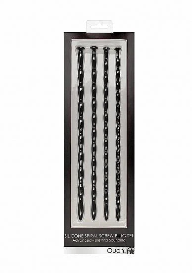 Shots Ouch Advanced Urethral Sounding Silicone Spiral Plug Set - Black