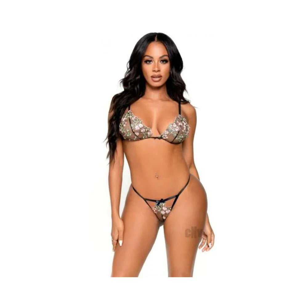 Embroider Floral Bra/gstring 2pc Md Blk
