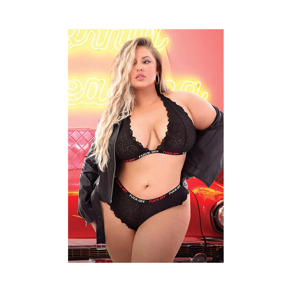 Vibe Fuck Off Halter Bralette And Cheeky Panty Set Queen Not So Basic Black