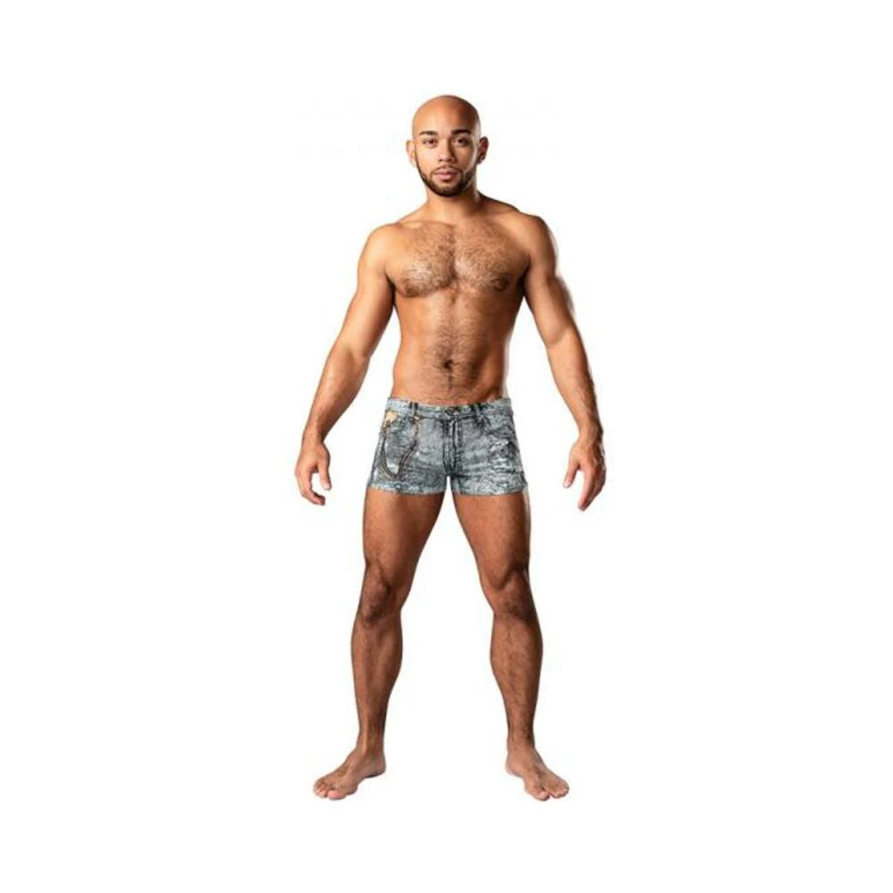 Male Power Dirty Denim Pouch Short Denim Print M