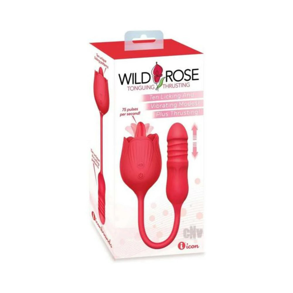Wild Rose Licking & Thrusting Vibrator - Red