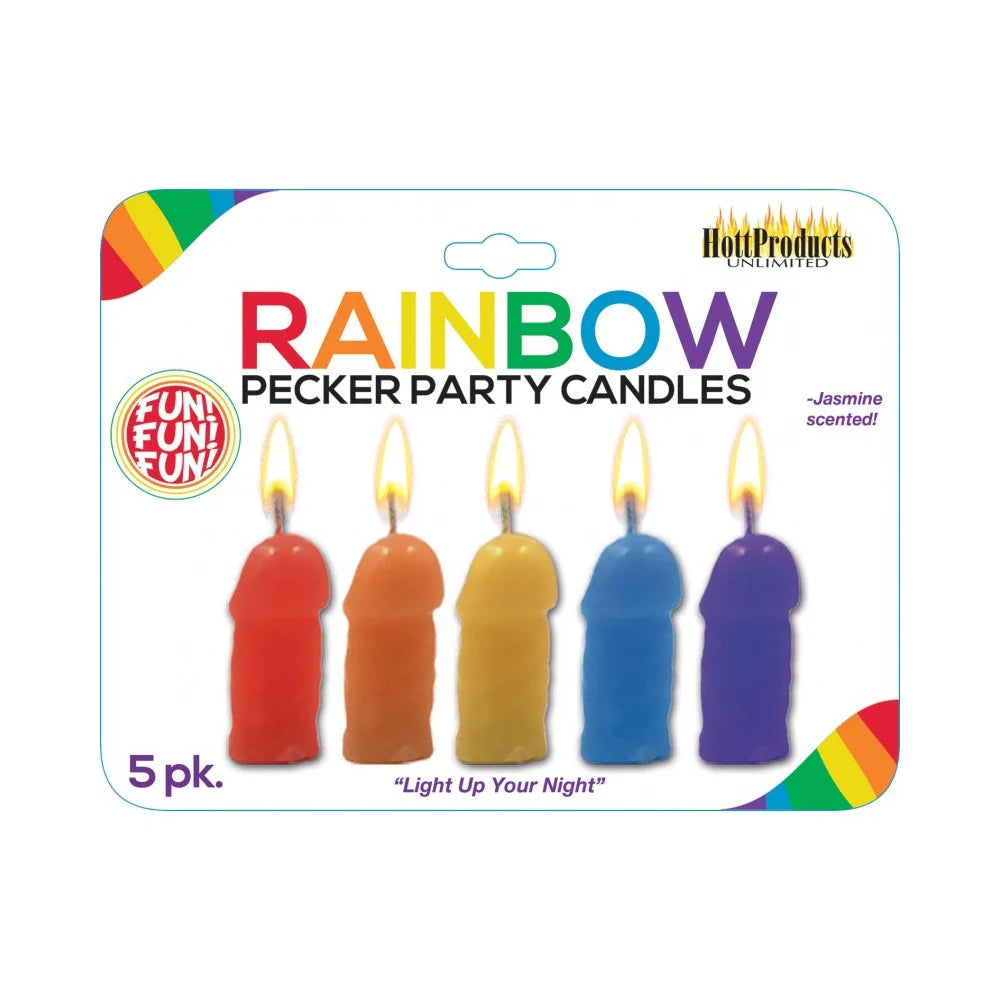 Rainbow Pecker Party Candles 5 Pack Assorted Colors