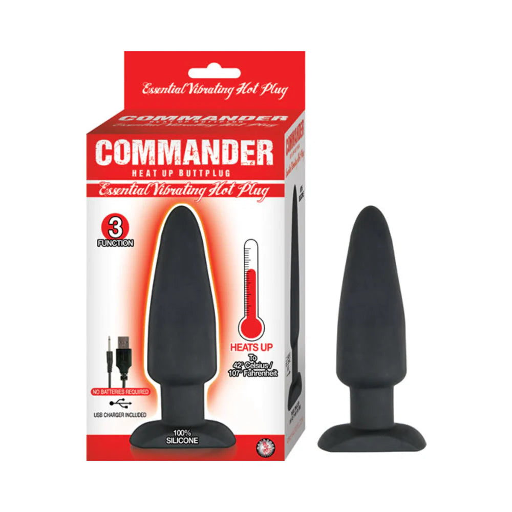 Commander Essential Vibrating Hot Plug Heating Magnetic Charging 3 Function Waterproof Black