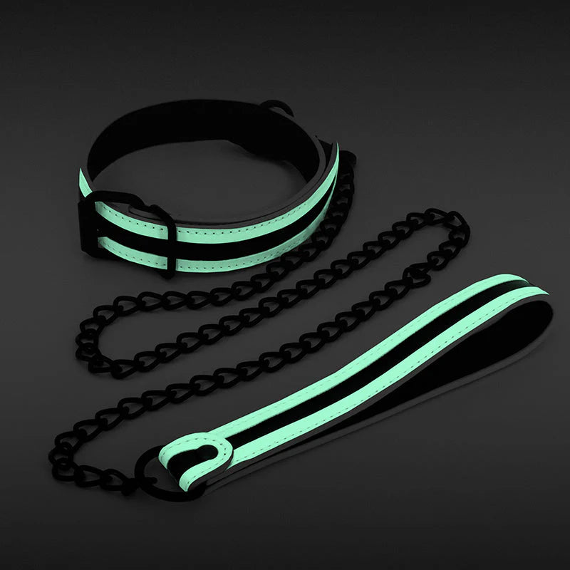 GLO Bondage Collar and Leash Green