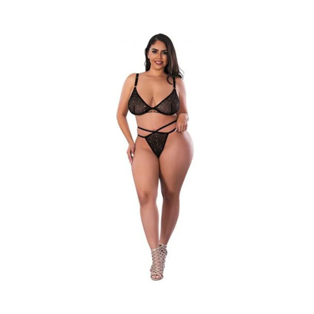 Magic Silk Glitz & Glam Bra And Thong Set Black Queen Size