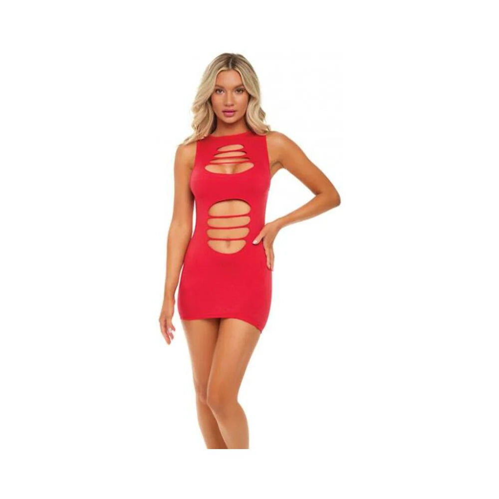 Pink Lipstick Can't Commit Shredded Dress Red O/s