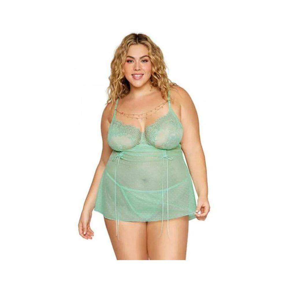 Eyelash Lace Babydoll Set Seafoam Osq