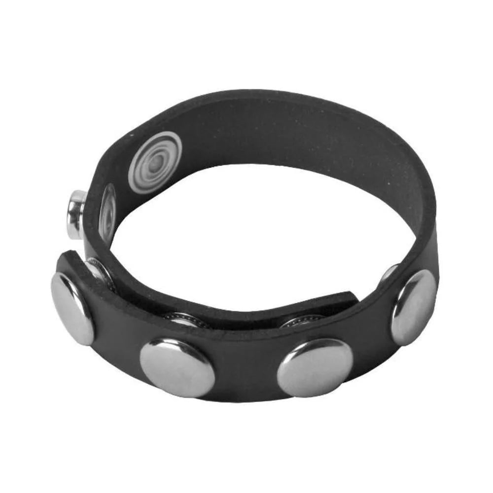 Rock Solid Adjustable Leather 5 Snap Cock Ring (black)