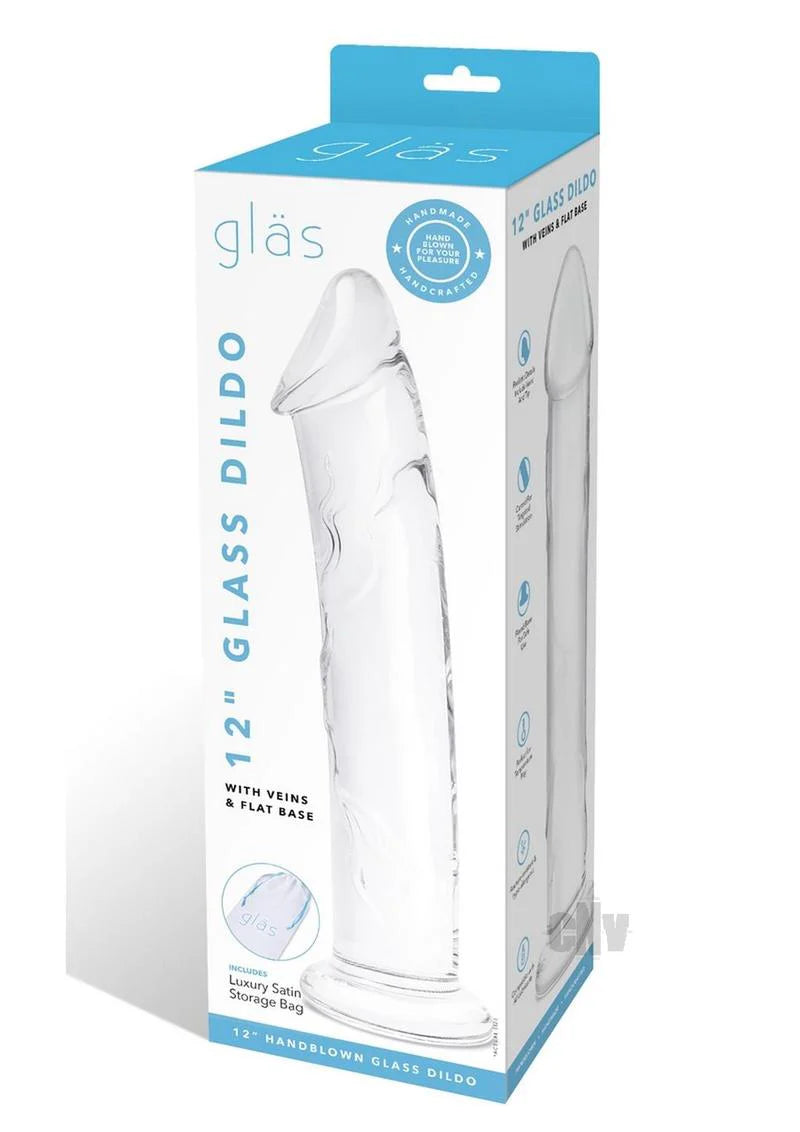 Dildo W/veins Flat Base Glass 12