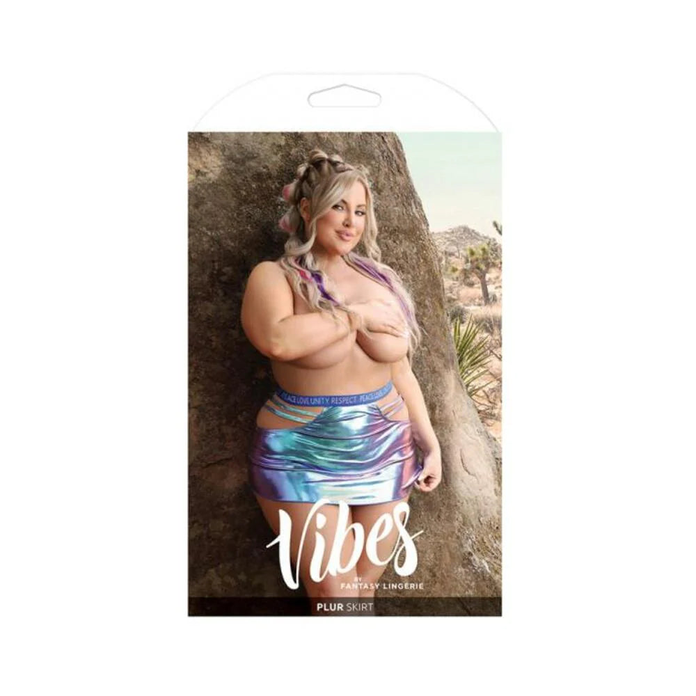 Fantasy Lingerie Vibes Plur Holographic Cut Out Skirt Separate Aqua Holo Queen Size