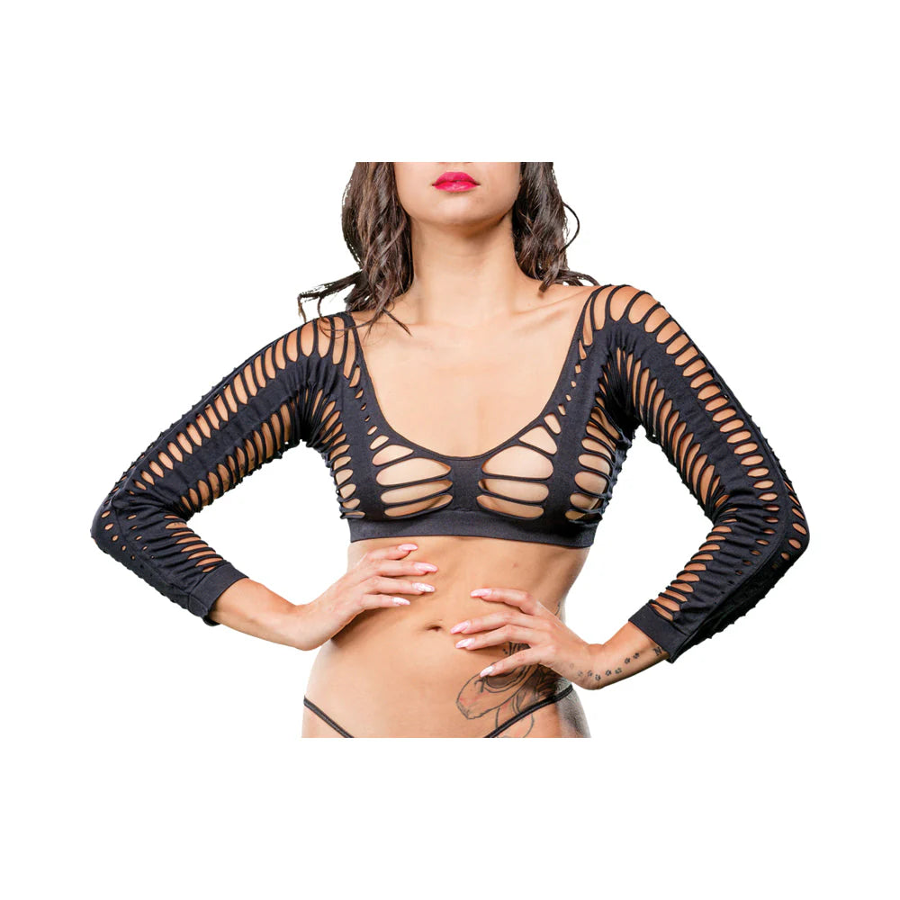 Black Mesh Crotchless Legging