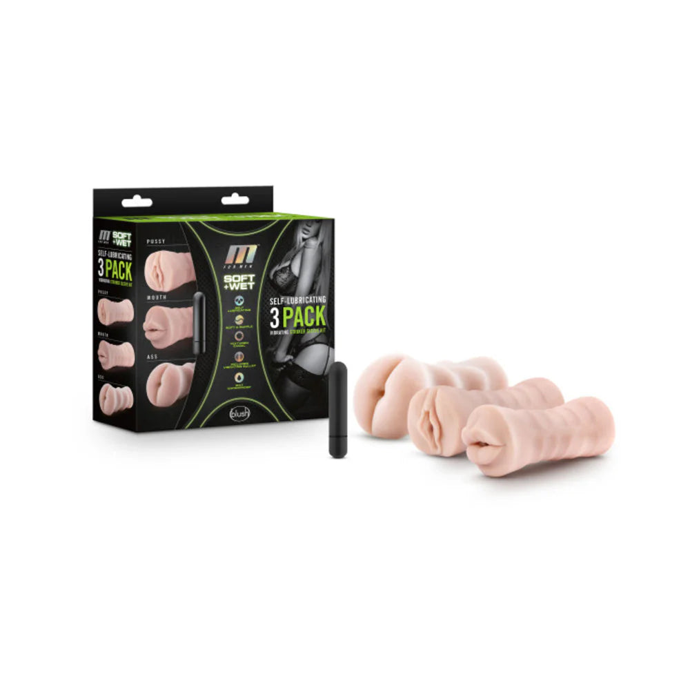 M For Men 3pk Self Lube Vibrating Stroker Kit