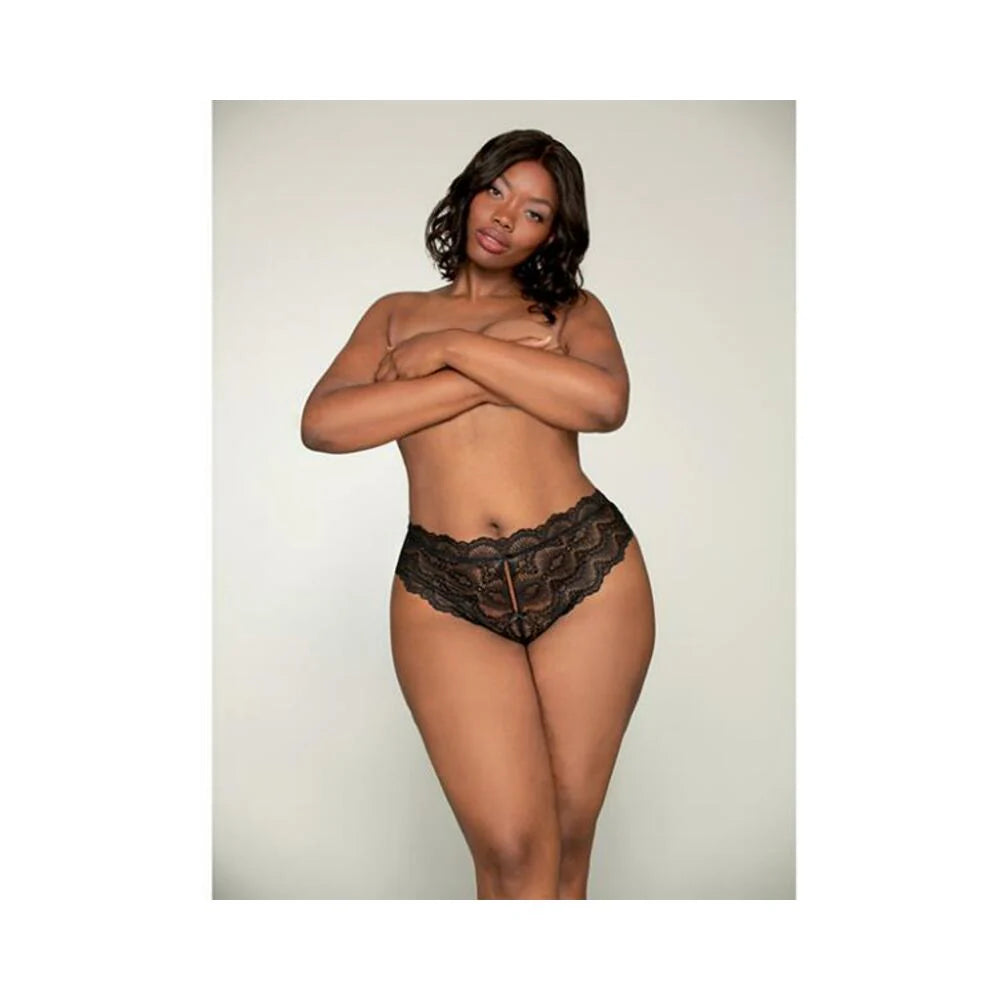 Dreamgirl Lace Tanga Open-crotch Panty And Elastic Open Back Detail Black 3x