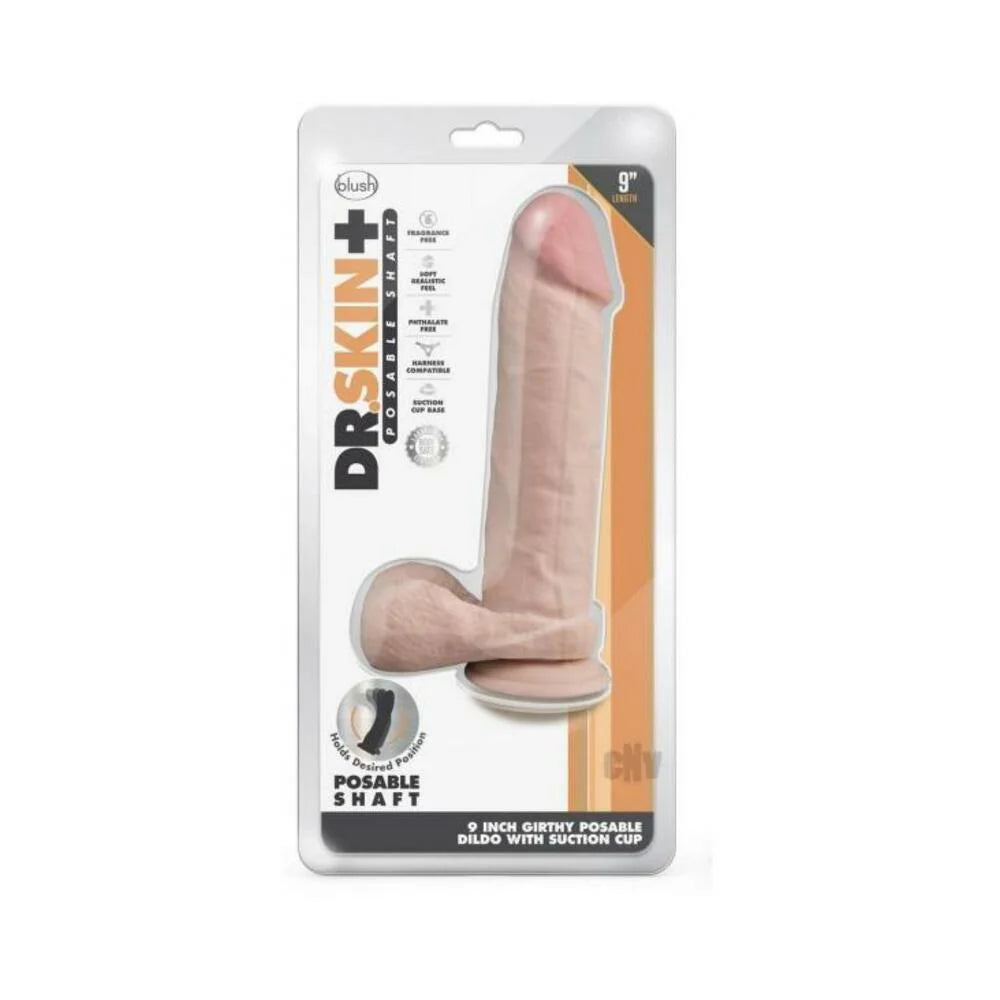 Dr. Skin Plus Thick Posable Dildo With Balls 9 In. Vanilla