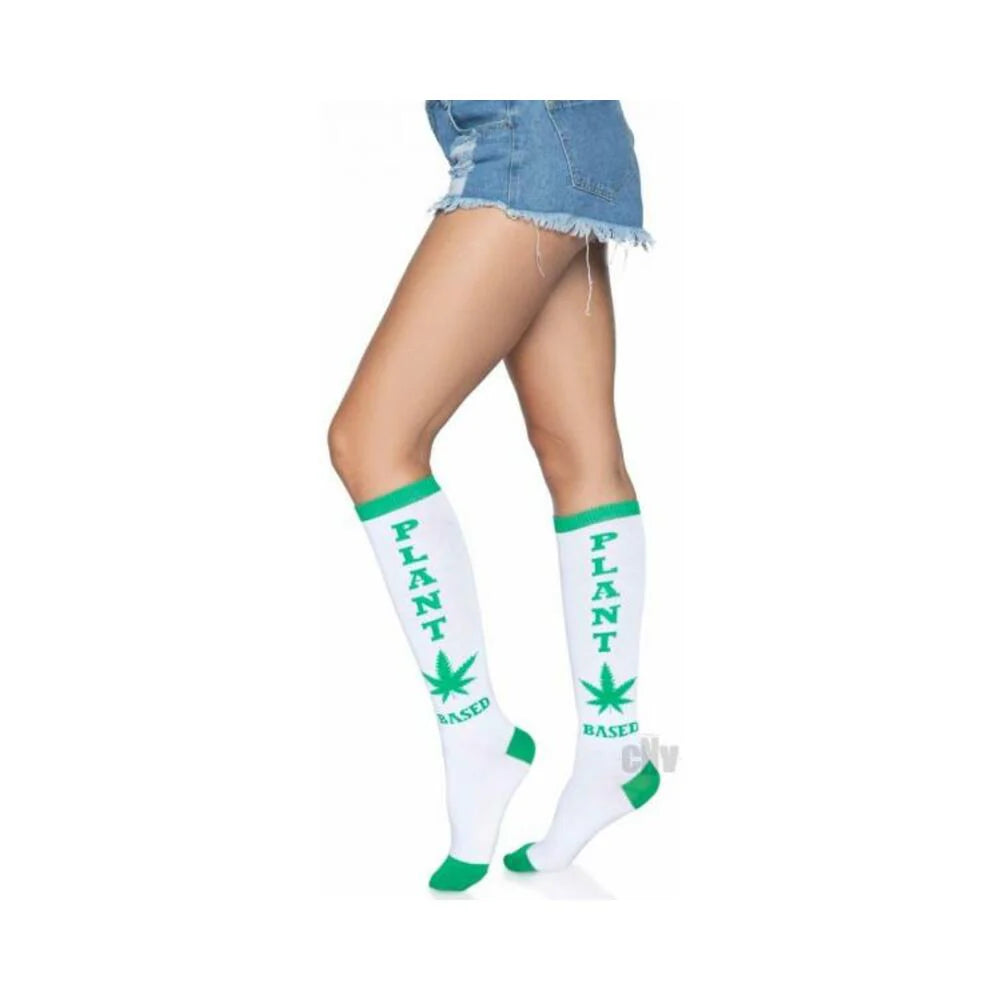 Plant Based Knee Highs Os White/green