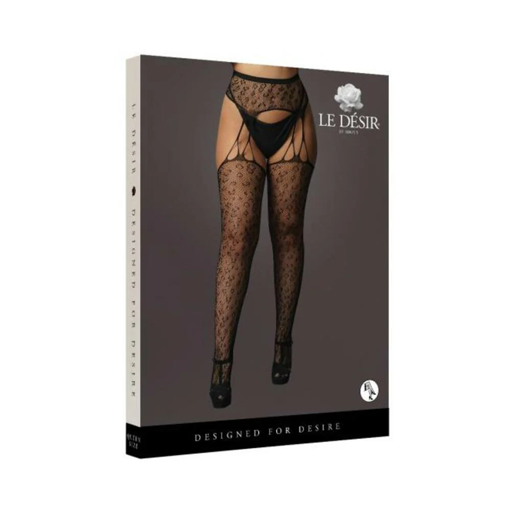 Shots Le Desir Suspender Leopard Pantyhose Black Qs