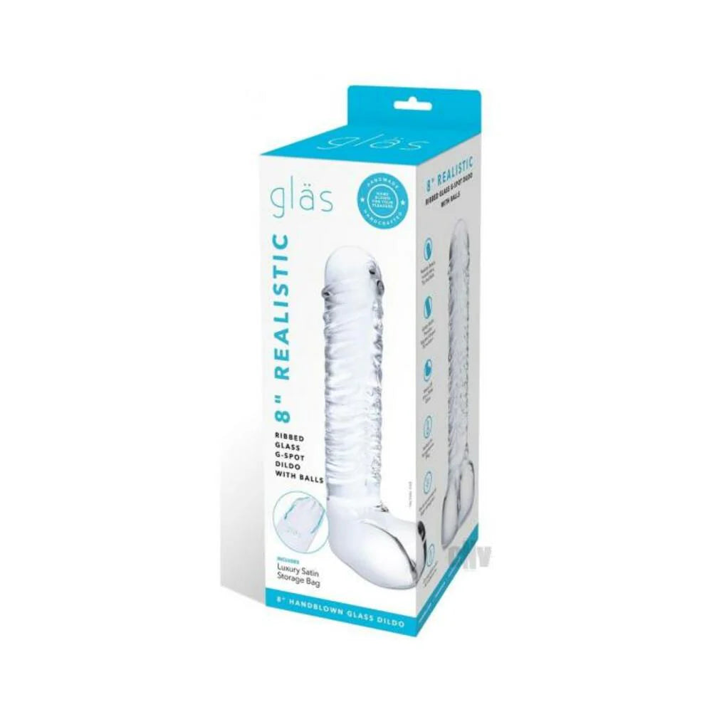 Glas Realistic Ribbed Glass G-spot Dildo With Balls