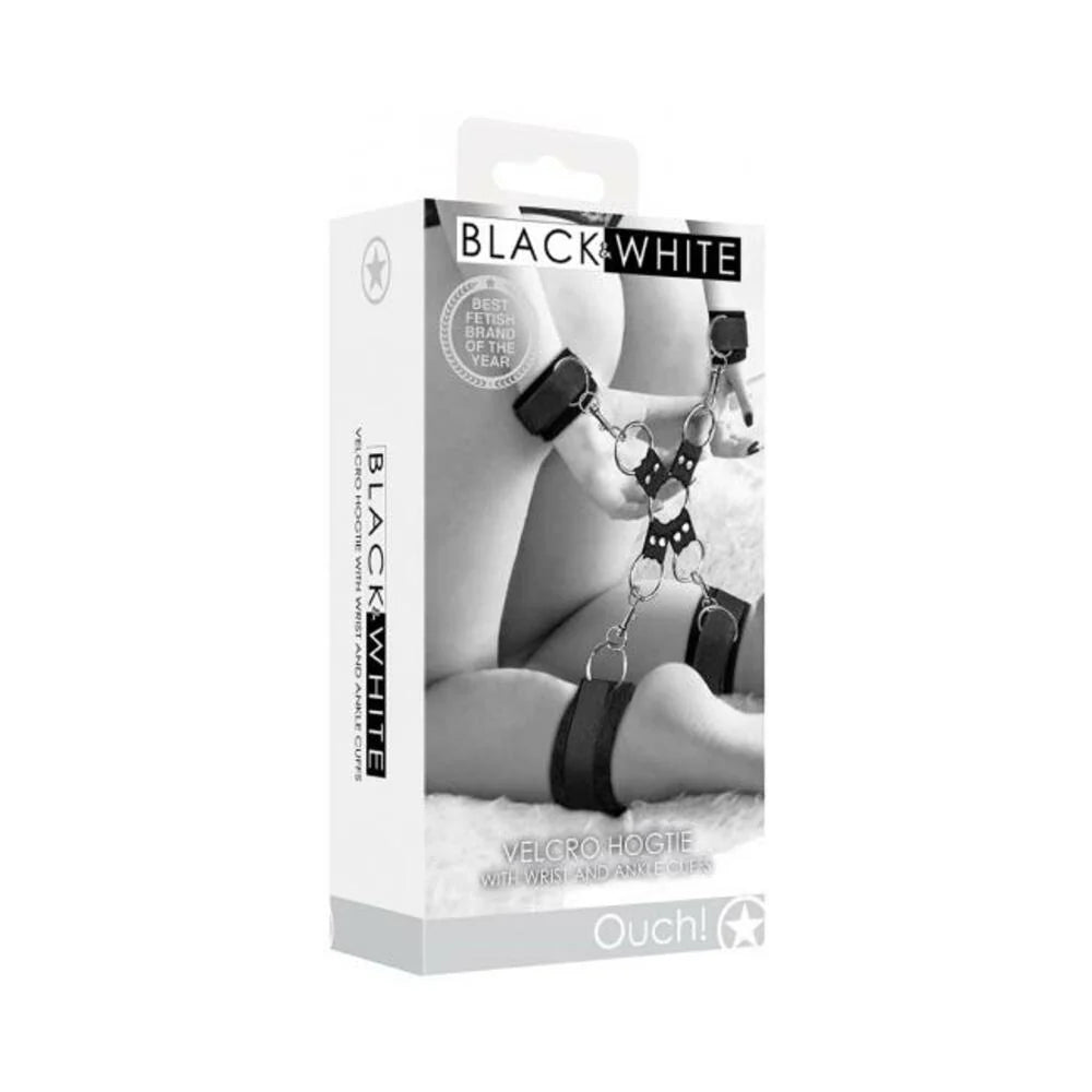 Ouch! Black & White Velcro Hogtie With Hand And Ankle Cuffs Black