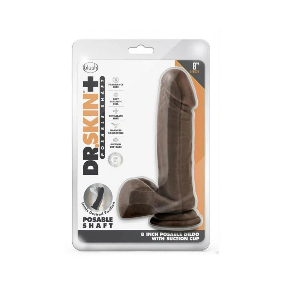 Dr. Skin Plus Posable Dildo With Balls 8 In. Chocolate