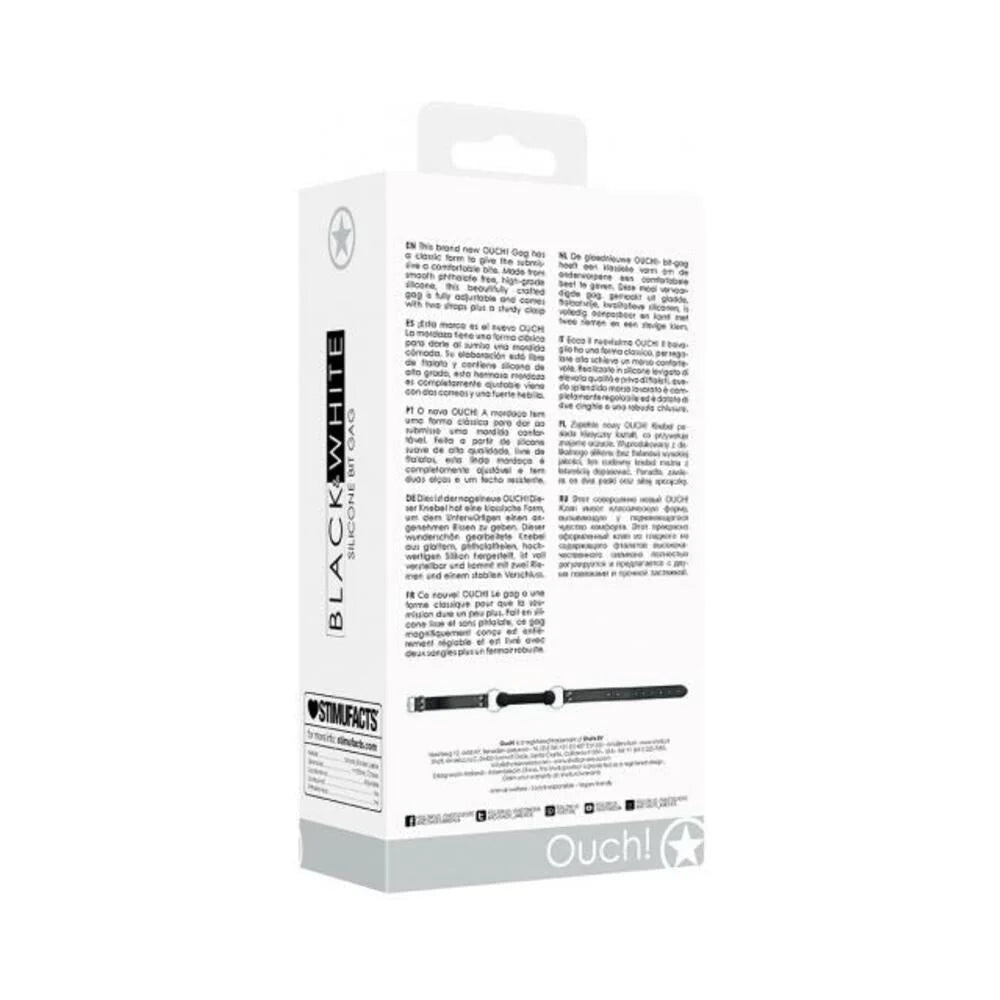 Ouch! Black & White Silicone Bit Gag With Adjustable Bonded Leather Straps Black