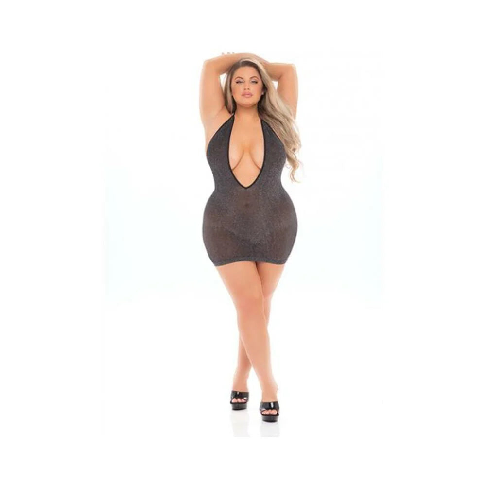 Pink Lipstick Love Bite Plunge Halter Dress (fits Up To 3x) Black Qn