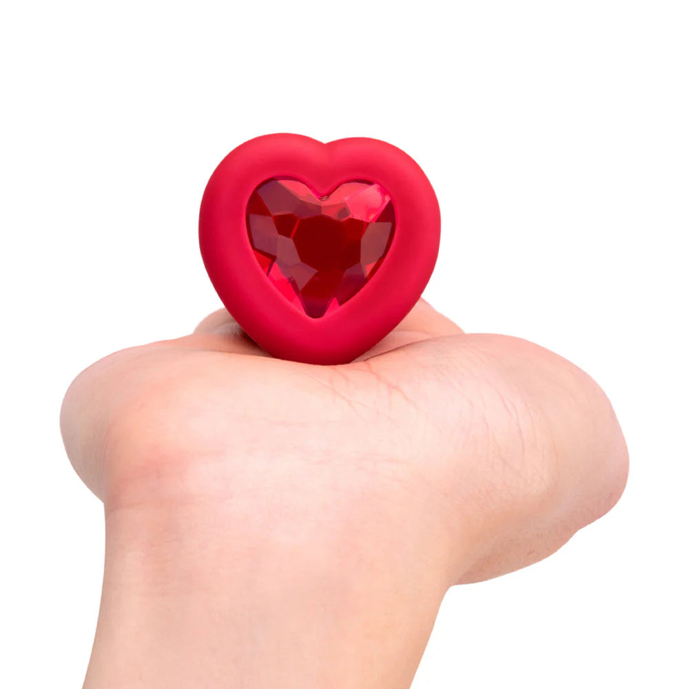 B Vibe Vibrating Heart Shaped Jewel Plug M/L Red
